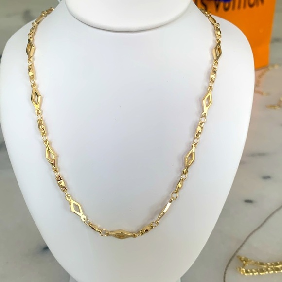 NEW HIGH END 18k Gold Plated Necklace Rhombas Links Diamond Patterned Chain 17β - Picture 7 of 9